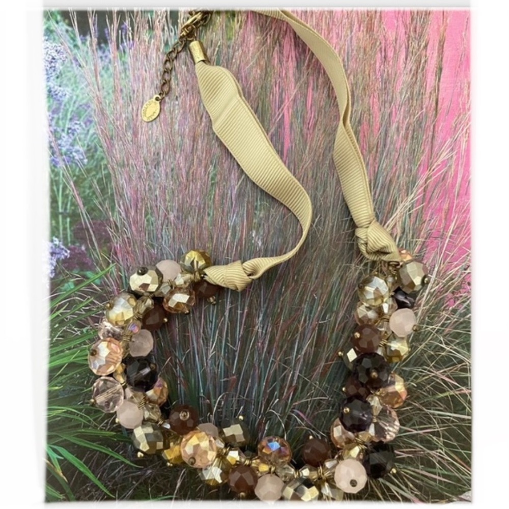 ALI KHAN New York Purple Pink Gold Beaded Cluster Statement Necklace